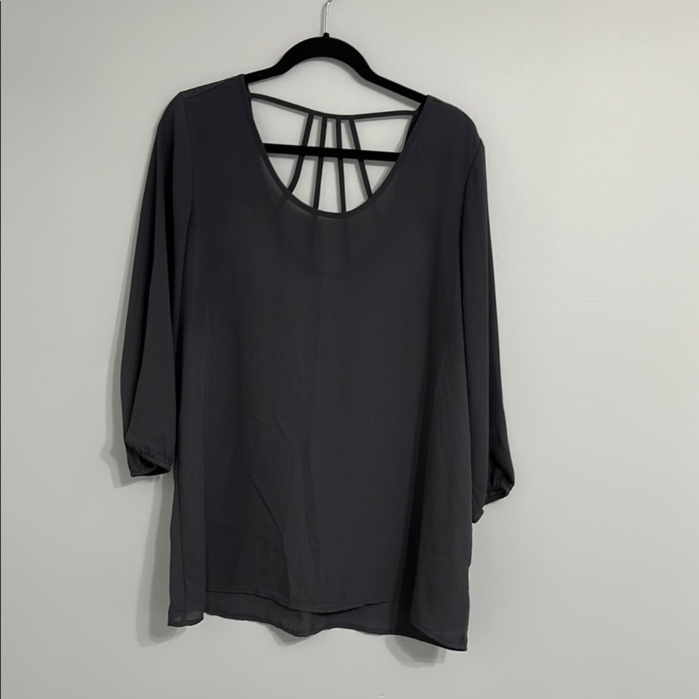 Maurices Dark Grey 3/4 Sleeve Strappy Back Blouse